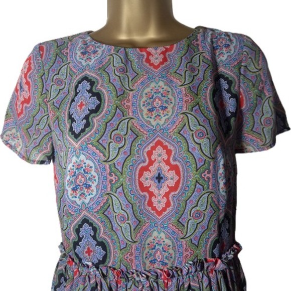 Size 8 Multi Floral Chiffon High Waist Above Knee Dress - Picture 2 of 10